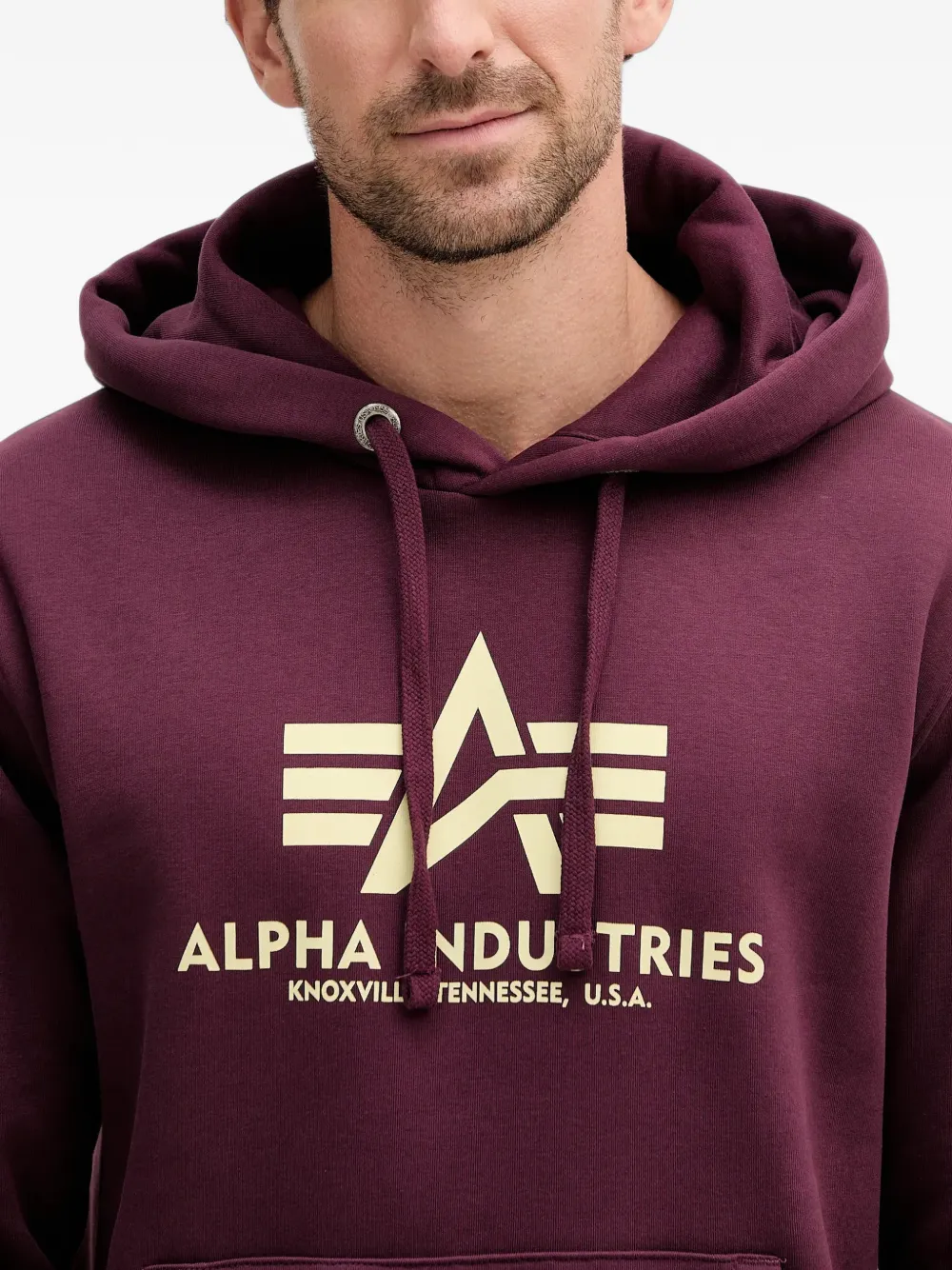 Alpha Industries Basic logo-print drawstring hoodie Paars