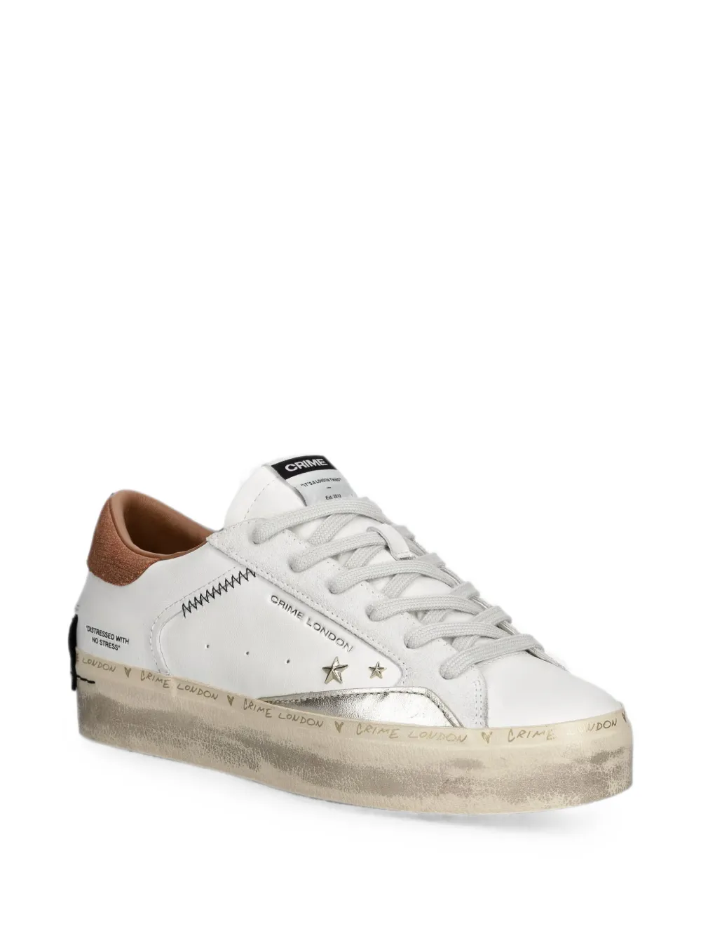 Crime London Distressed star-patch sneakers Wit