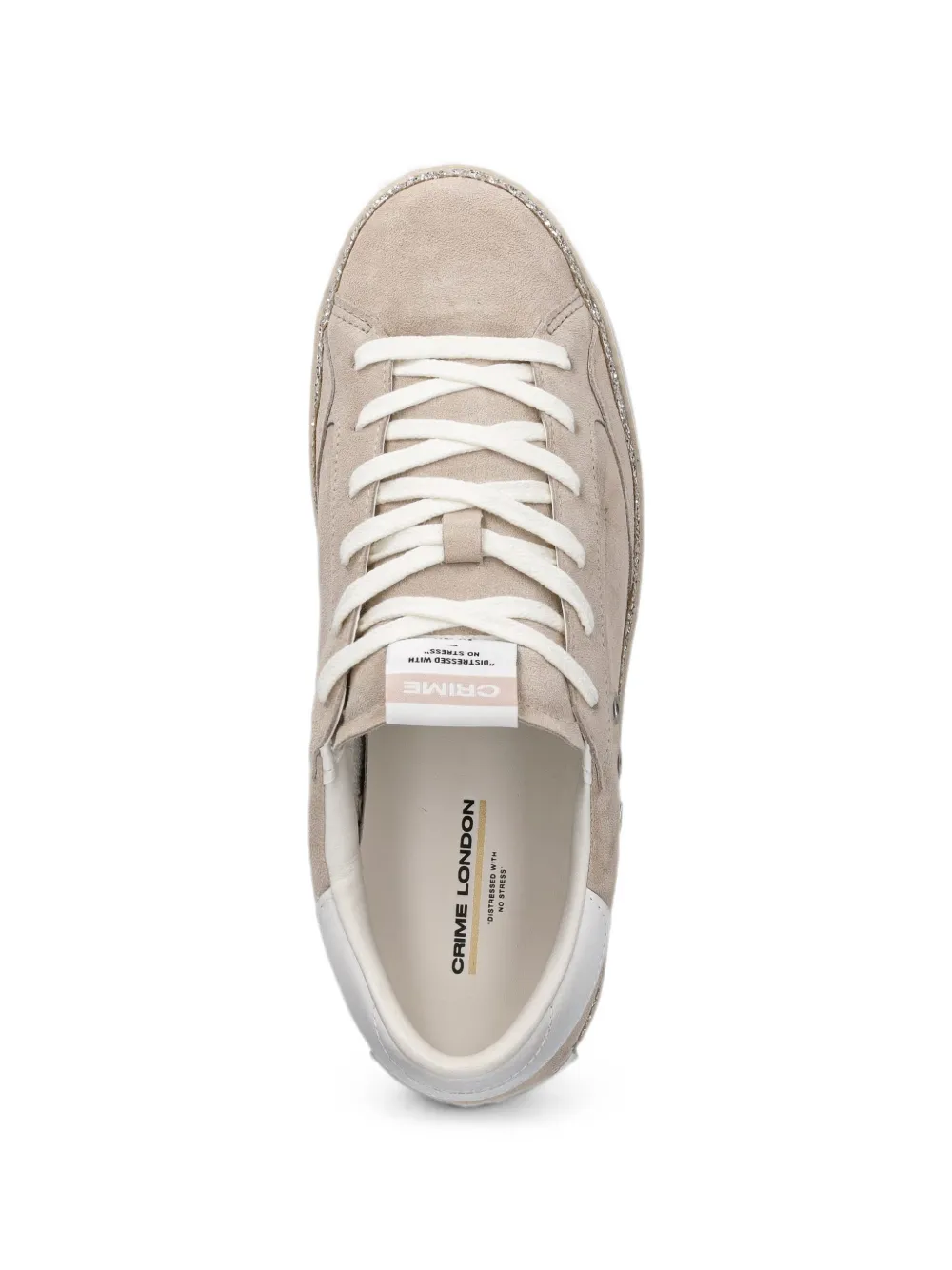 Crime London Distressed glitter-trim sneakers Beige