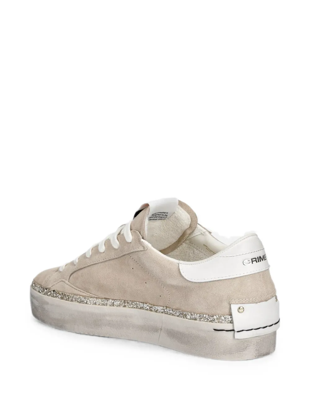 Crime London Distressed glitter-trim sneakers Beige