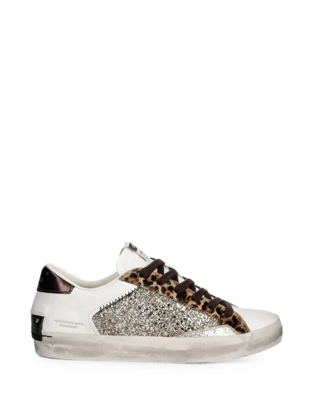 Crime London Distressed glitter-panel sneakers Wit
