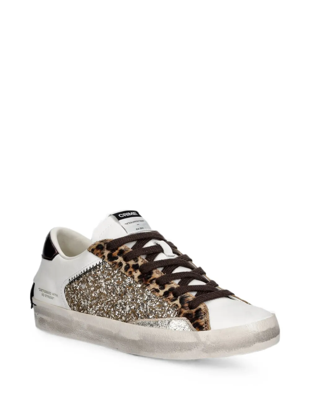 Crime London Distressed glitter-panel sneakers Wit
