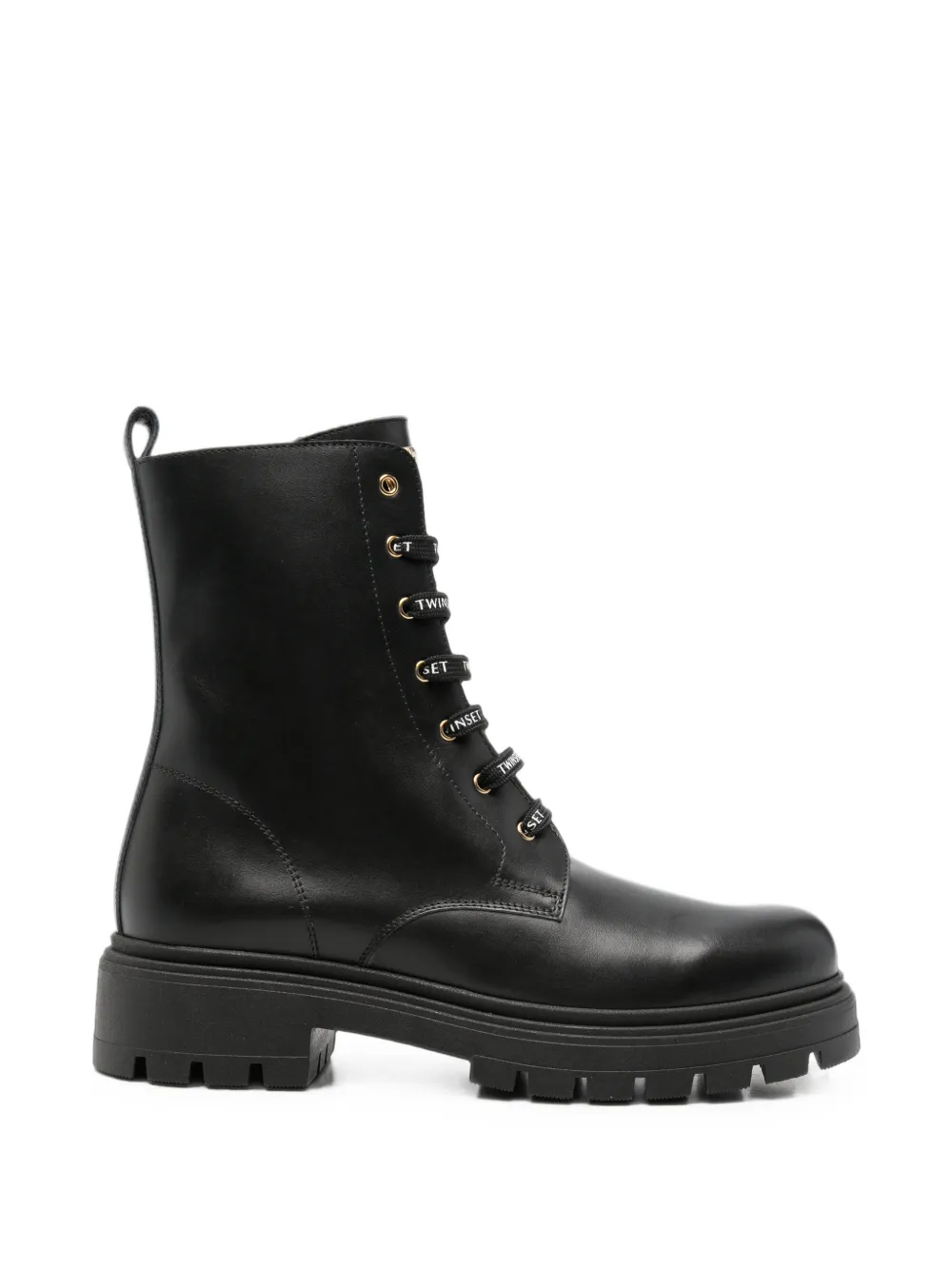 TWINSET Kids lace-up logo-print boots Zwart