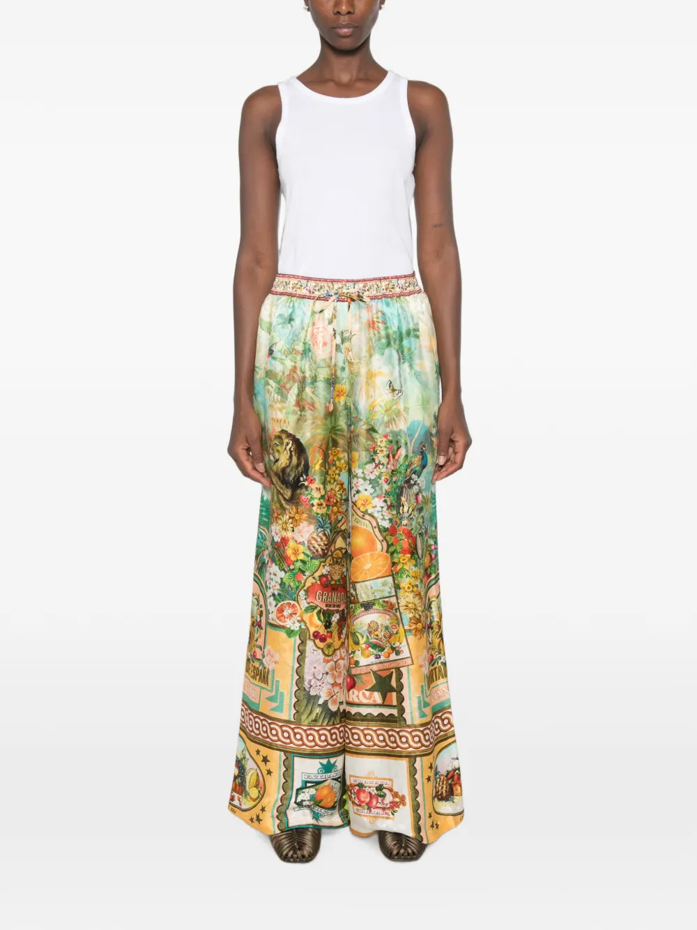 Camilla graphic-print palazzo pants Groen