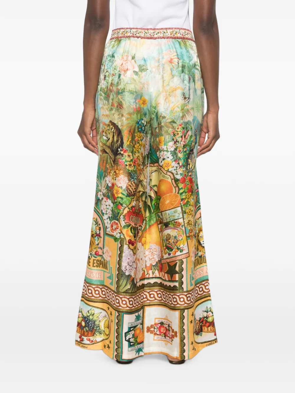 Camilla graphic-print palazzo pants Groen