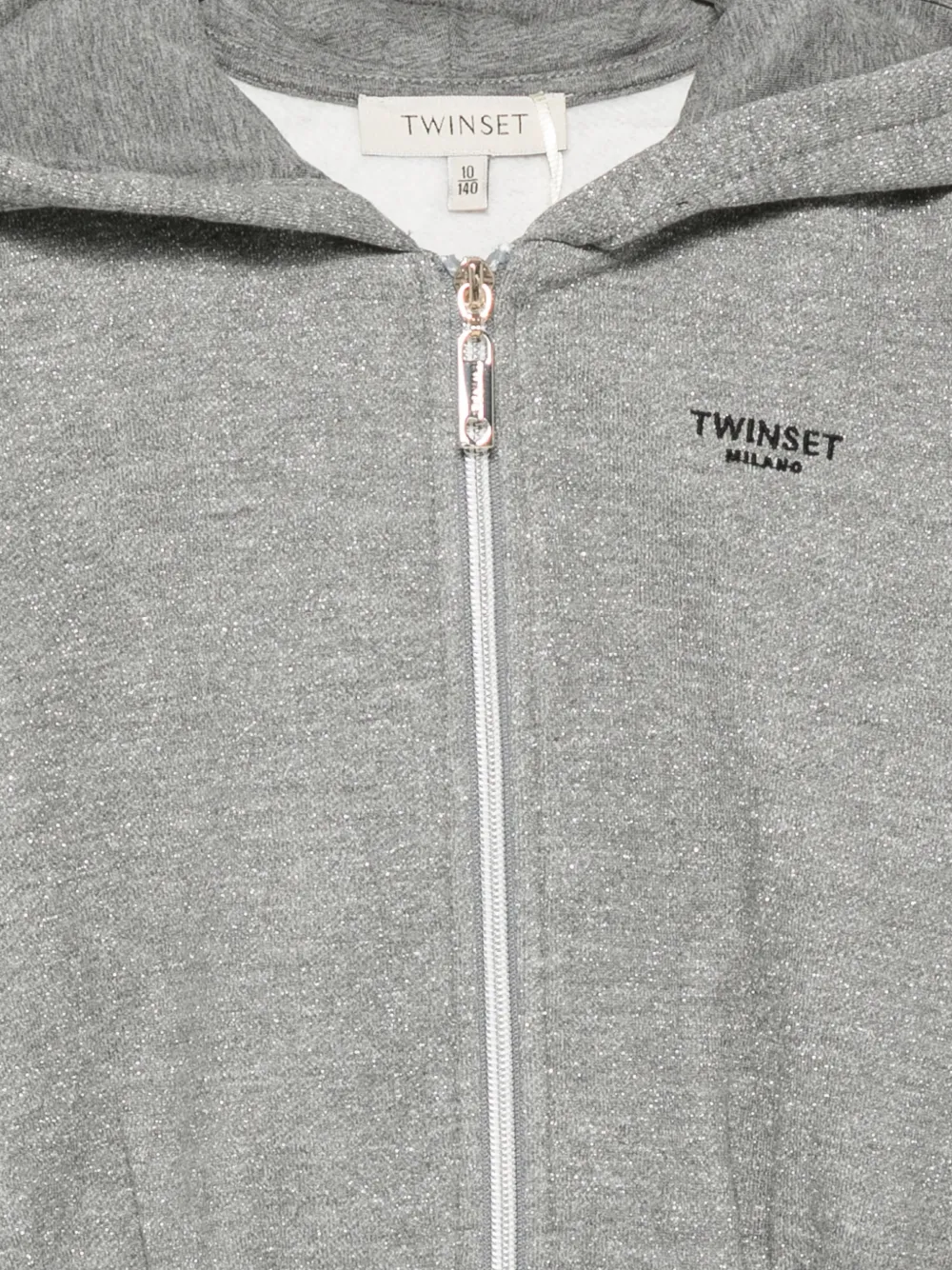 TWINSET Kids Hoodie met logoprint en rits Grijs