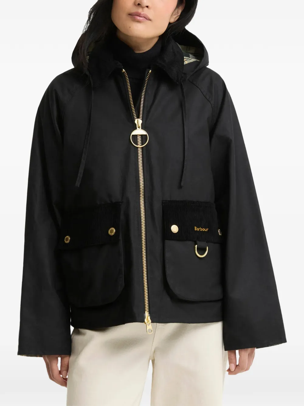 Barbour Carville hooded corduroy-trim jacket Zwart