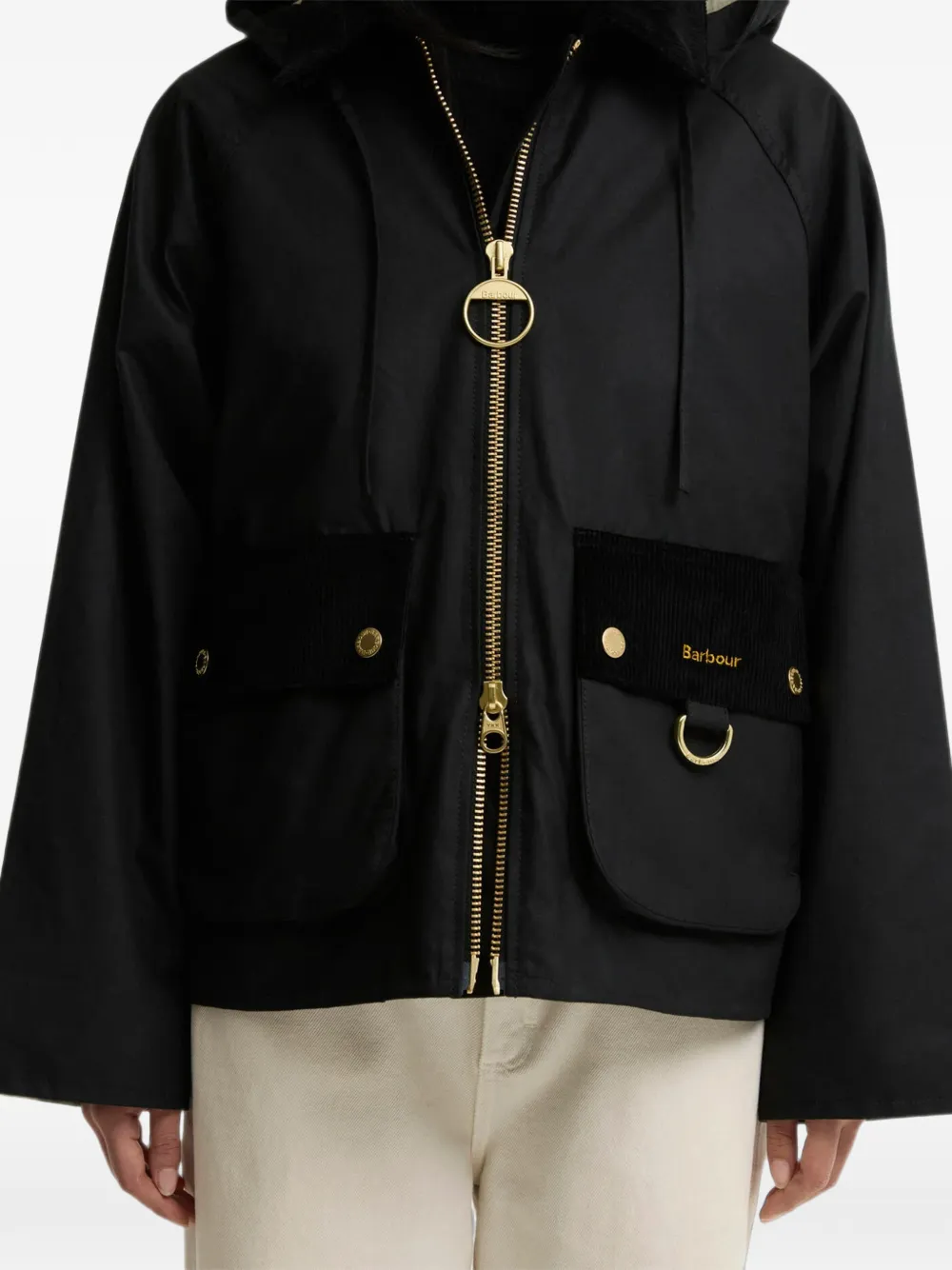 Barbour Carville hooded corduroy-trim jacket Zwart