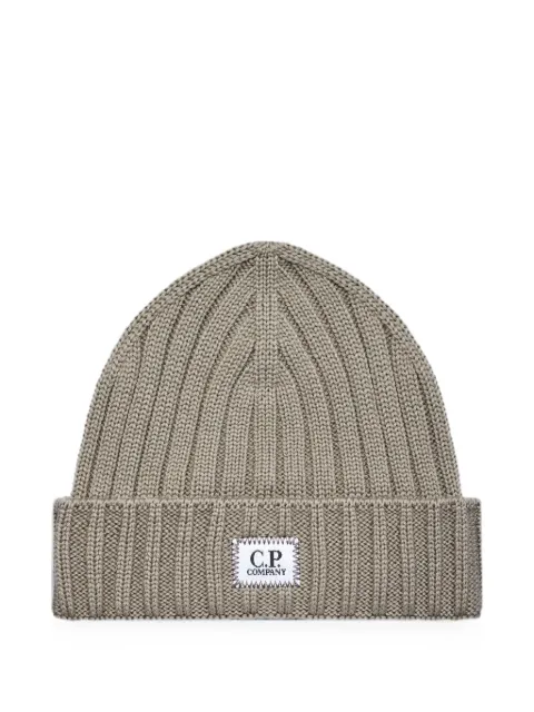 C.P. Company logo-patch ribbed-knit beanie hat