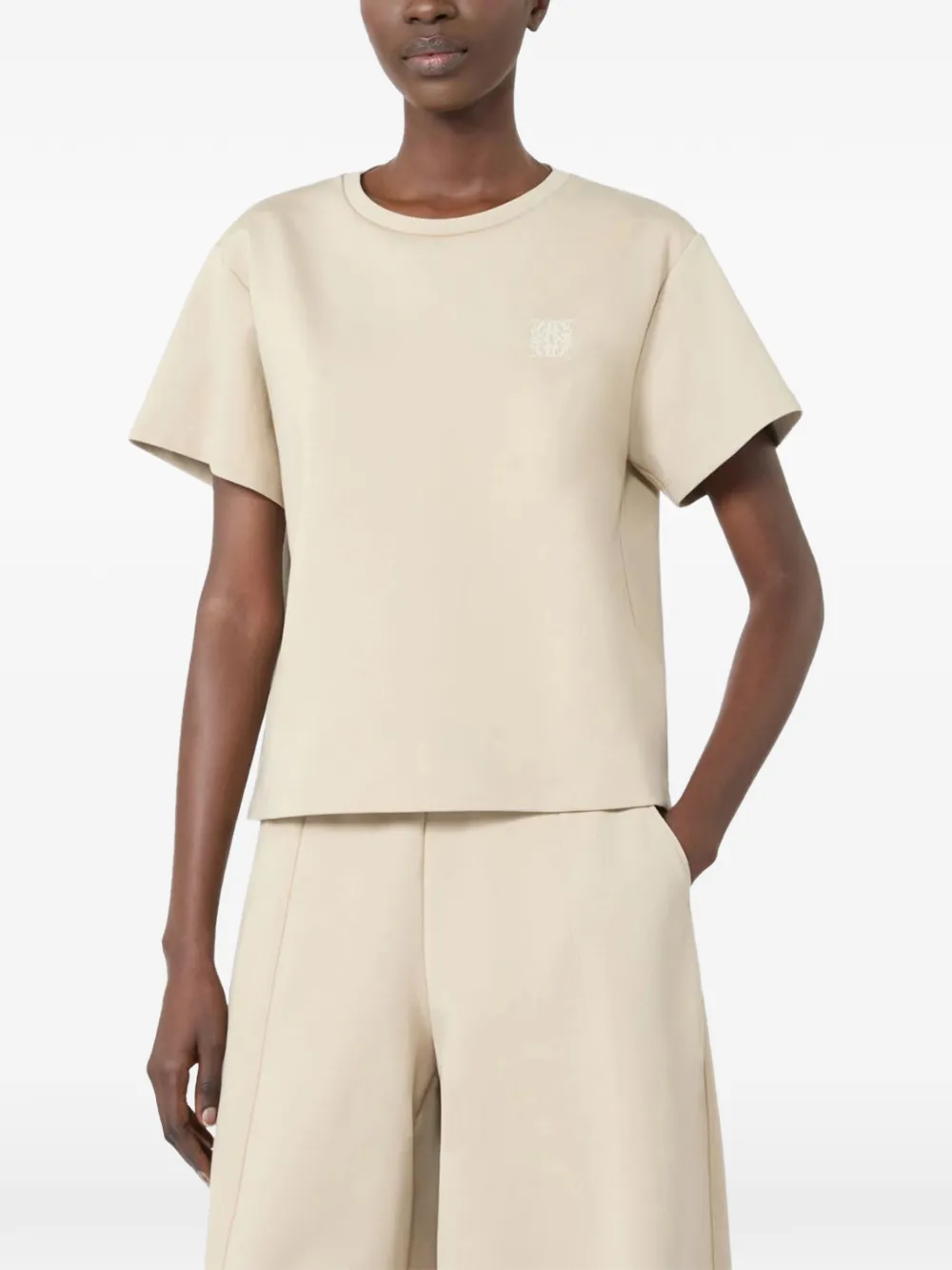Max Mara T-shirt met geborduurd logo Beige