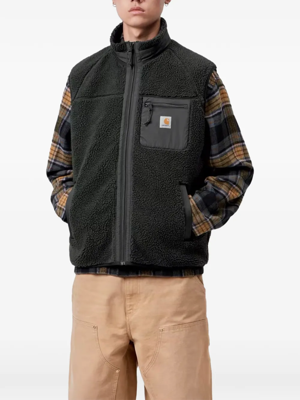 Carhartt WIP Prentis bodywarmer met fleece textuur en rits Groen