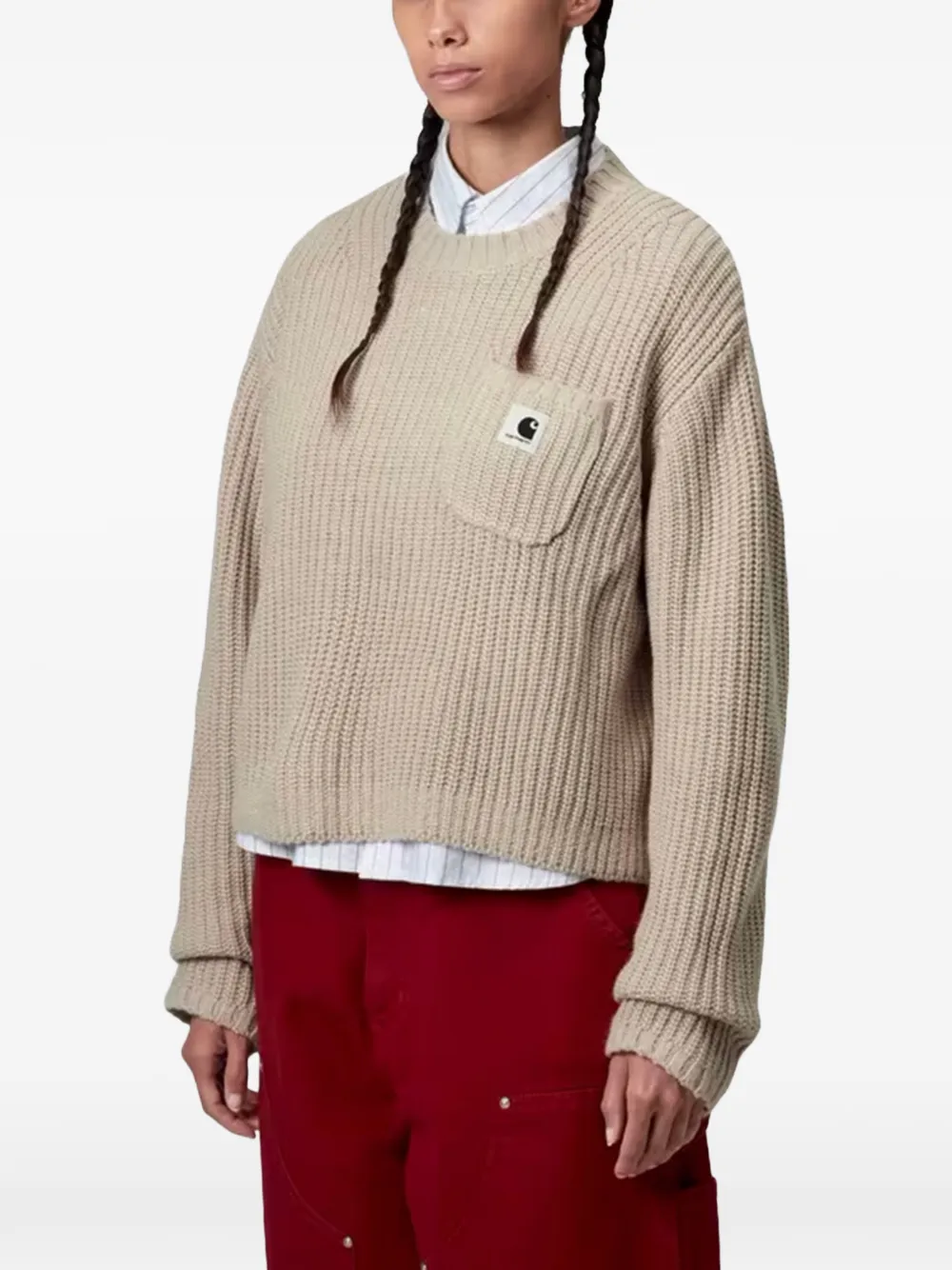 Carhartt WIP Ribgebreide trui met logopatch Beige