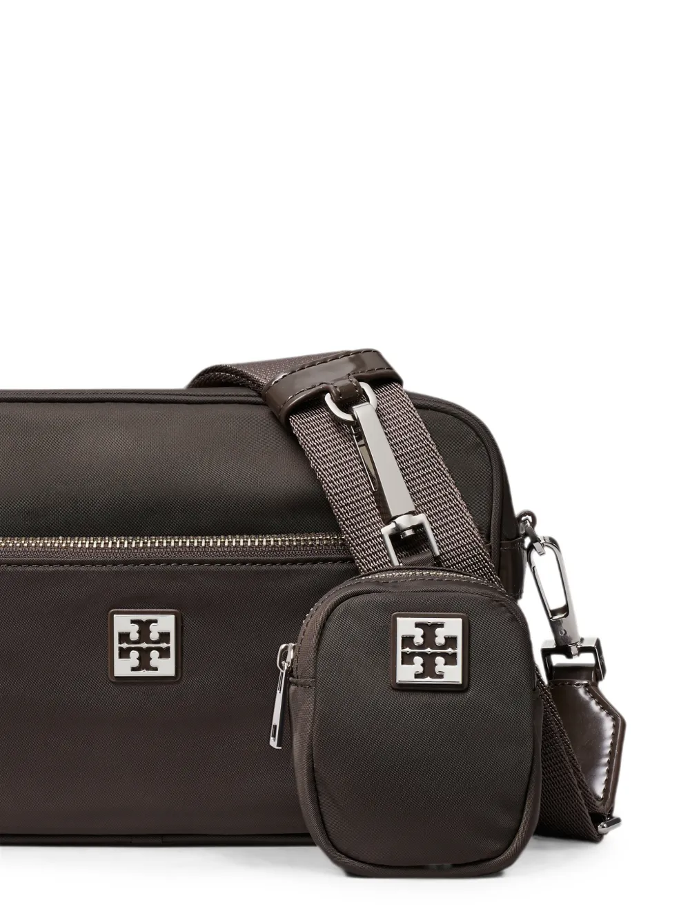 Tory Burch Virginia schoudertas met logoplakkaat Bruin