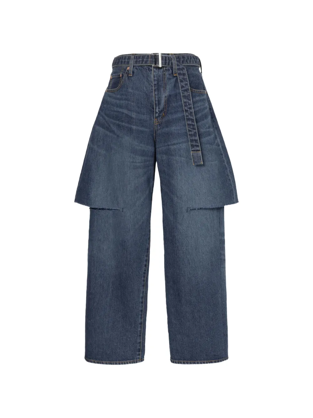 sacai layered-detail belted jeans - Blau