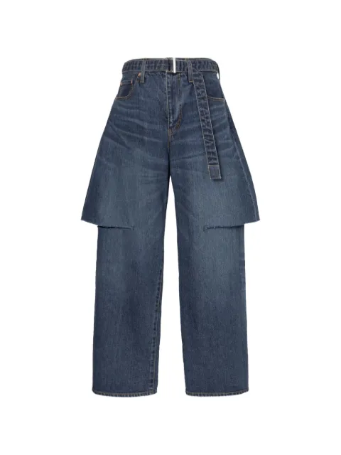 sacai layered-detail belted jeans