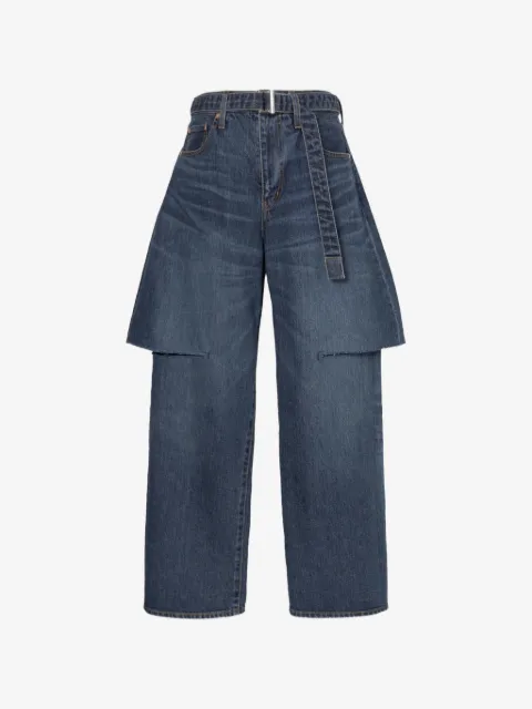 sacai layered-detail belted jeans