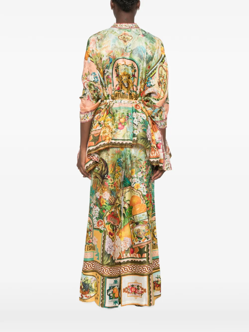 Camilla Blouse met ceintuur en grafische print Oranje