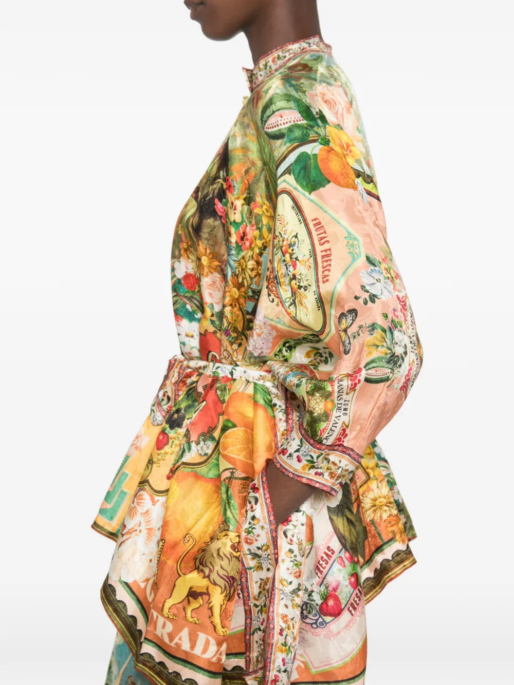 Camilla Graphic-print Belted Shirt in Orange, view 5