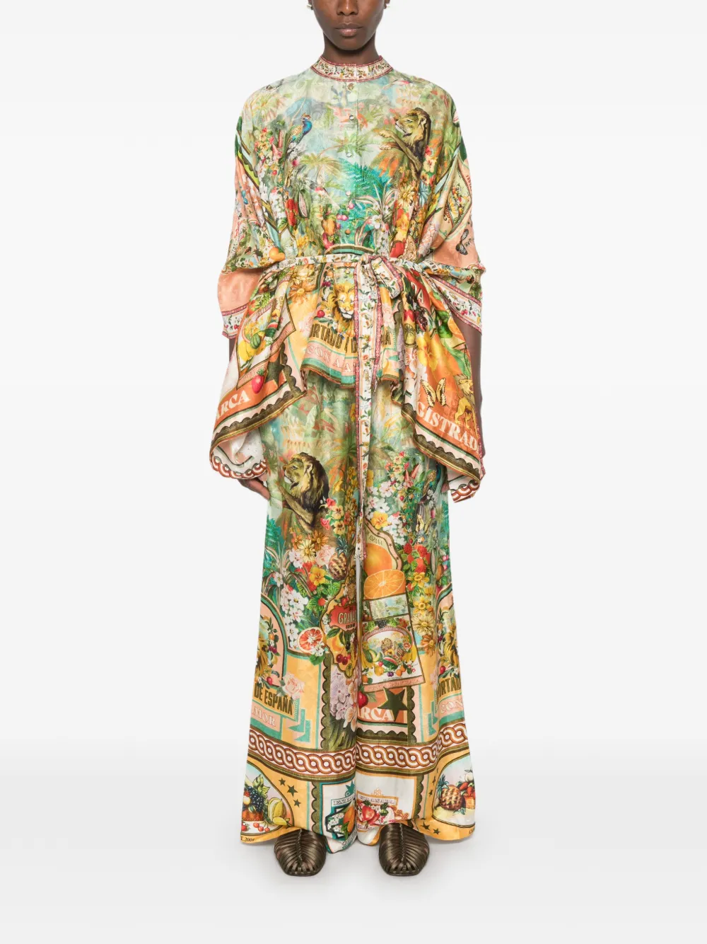 Camilla Graphic-print Belted Shirt in Orange, view 3