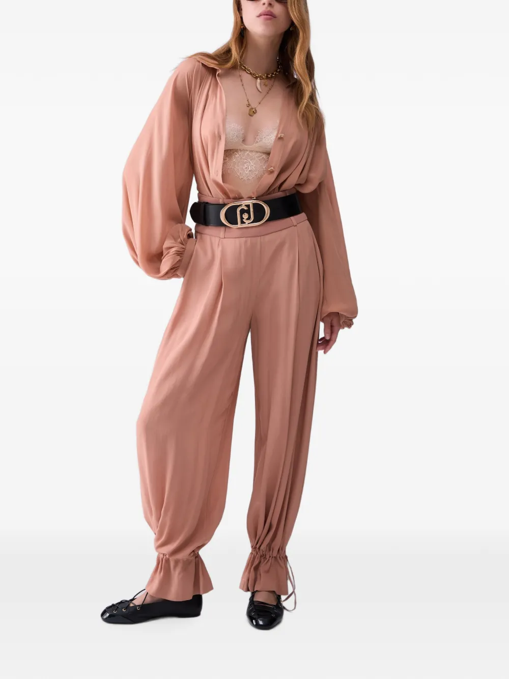 LIU JO Broek met wijde pijpen en trekkoord Roze