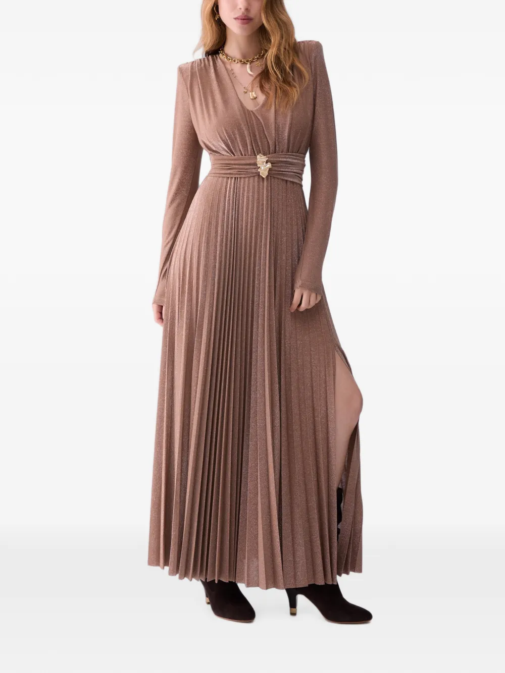LIU JO Lurex maxi-jurk met plooien Bruin