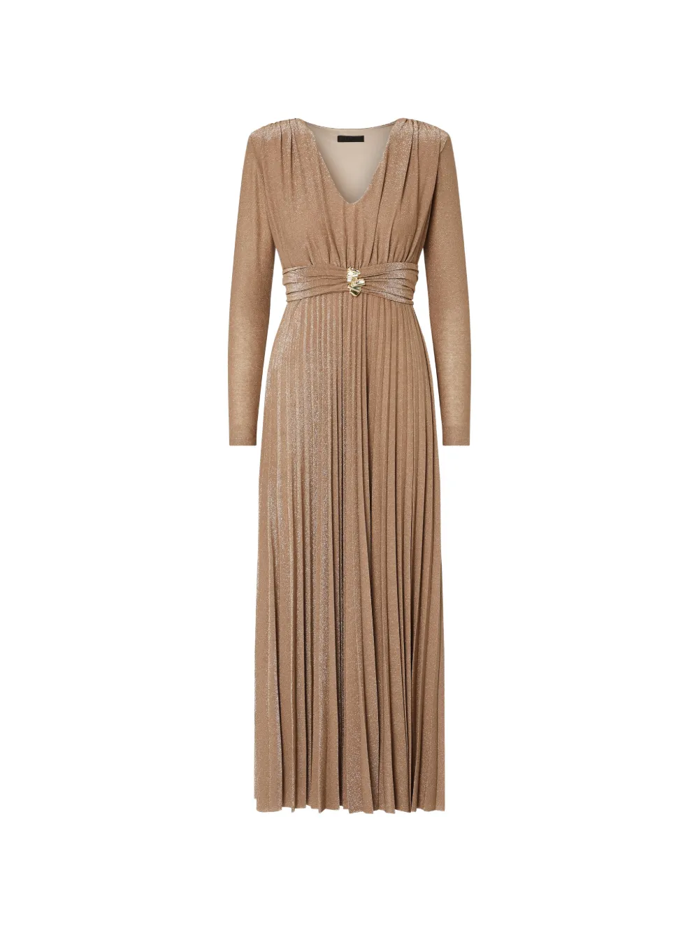 LIU JO long pleated lurex dress - Marrone