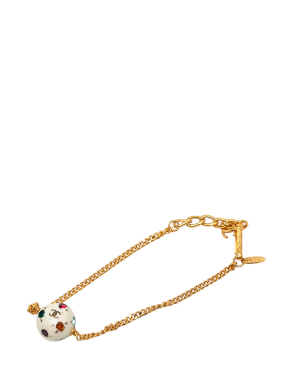 CHANEL Pre-Owned 1998 CC Gold Plated Resin and Crystal Soccer Ball Charm Bracelet costume bracelet