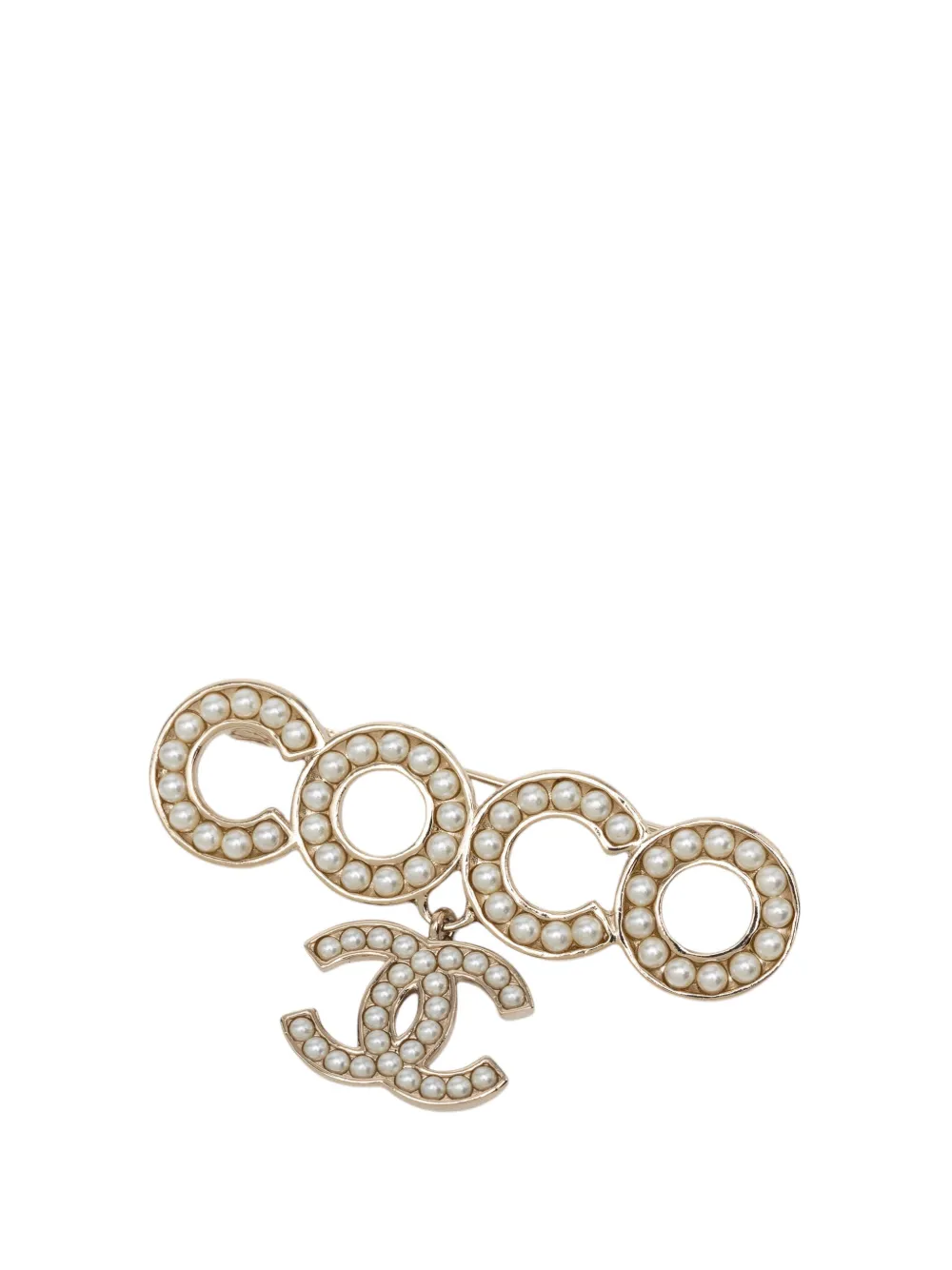 CHANEL Pre-Owned 2021 CC Gold Plated Faux Pearl Coco Dangle Brooch costume brooch