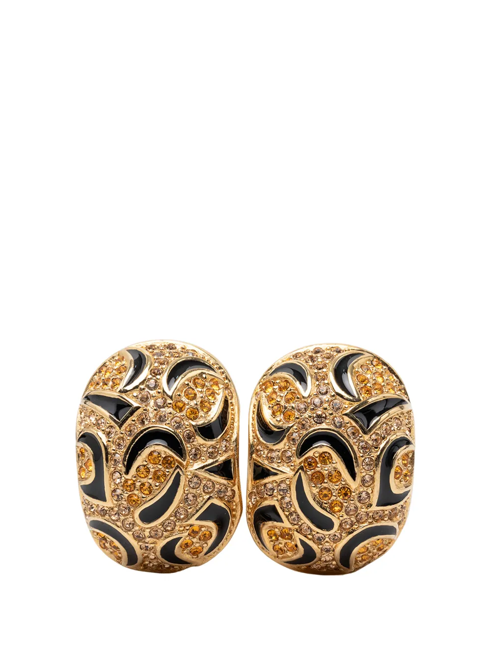 Christian Dior Pre-Owned 20th Century Gold Plated Strass Enamel Oval Clip On Earrings costume earrings
