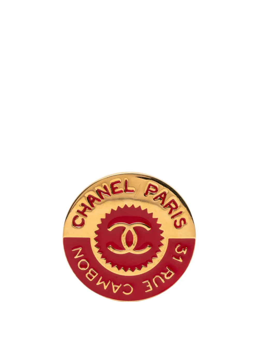CHANEL Pre-Owned 1950-1970 CC Gold Plated Enamel Round Pin Brooch costume brooch