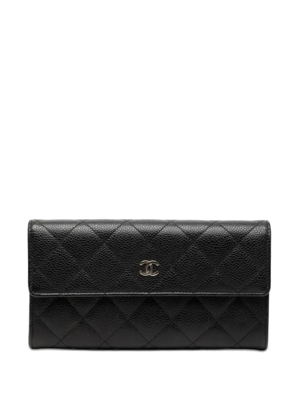 CHANEL Pre-Owned 2016-2017 CC Quilted Caviar Flap Wallet long wallets - Black