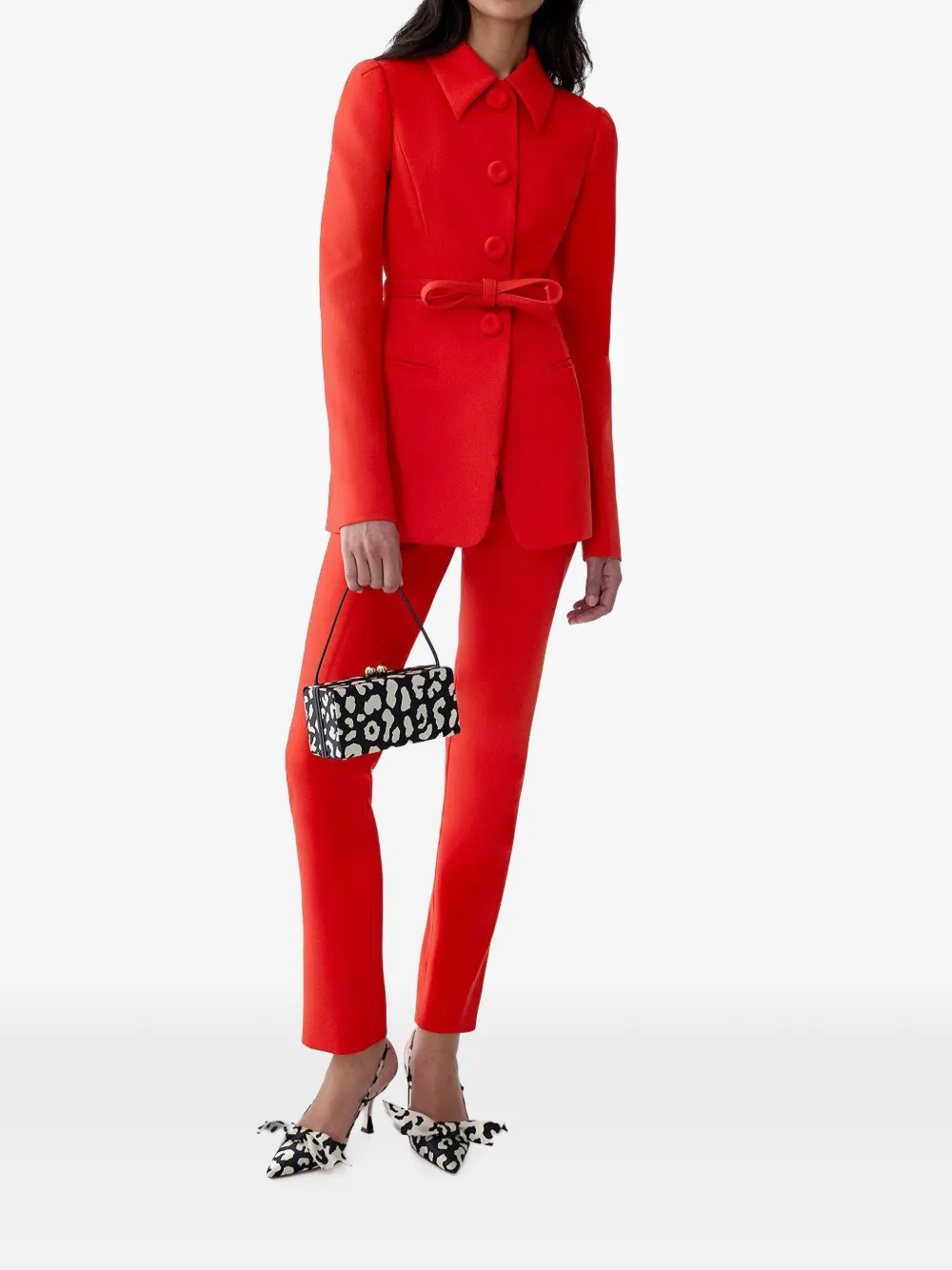 Carolina Herrera Jack met kraag en ceintuur Rood