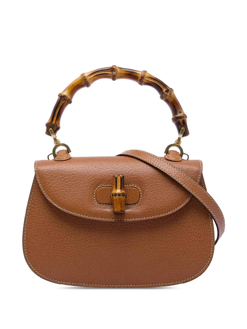 Gucci Pre-Owned Borsa a tracolla Night piccola in pelle di vitello pieno fiore con manico in bambù XX secolo - Marrone