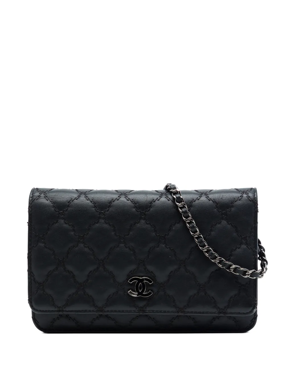 CHANEL Pre-Owned 2014-2015 CC Quilted Calfskin Double Stitch Hamptons Wallet On Chain crossbody bag - Black