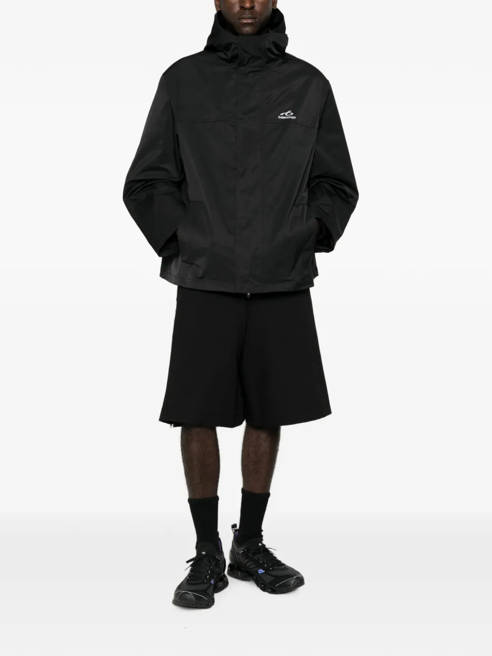 Balenciaga hooded logo-print jacket Zwart