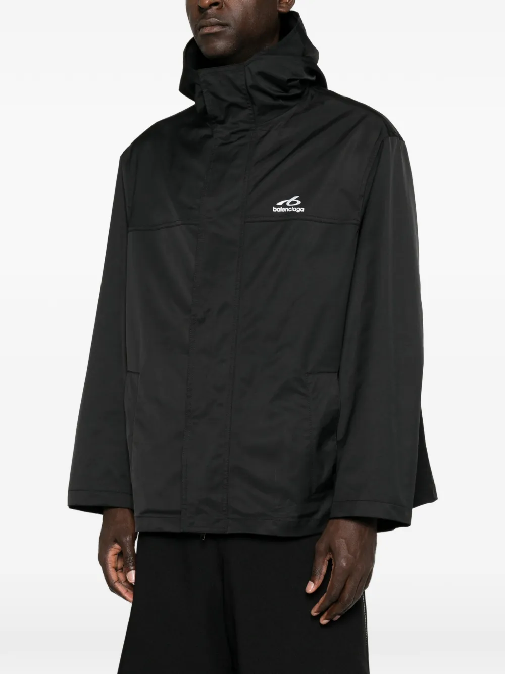 Balenciaga hooded logo-print jacket Zwart