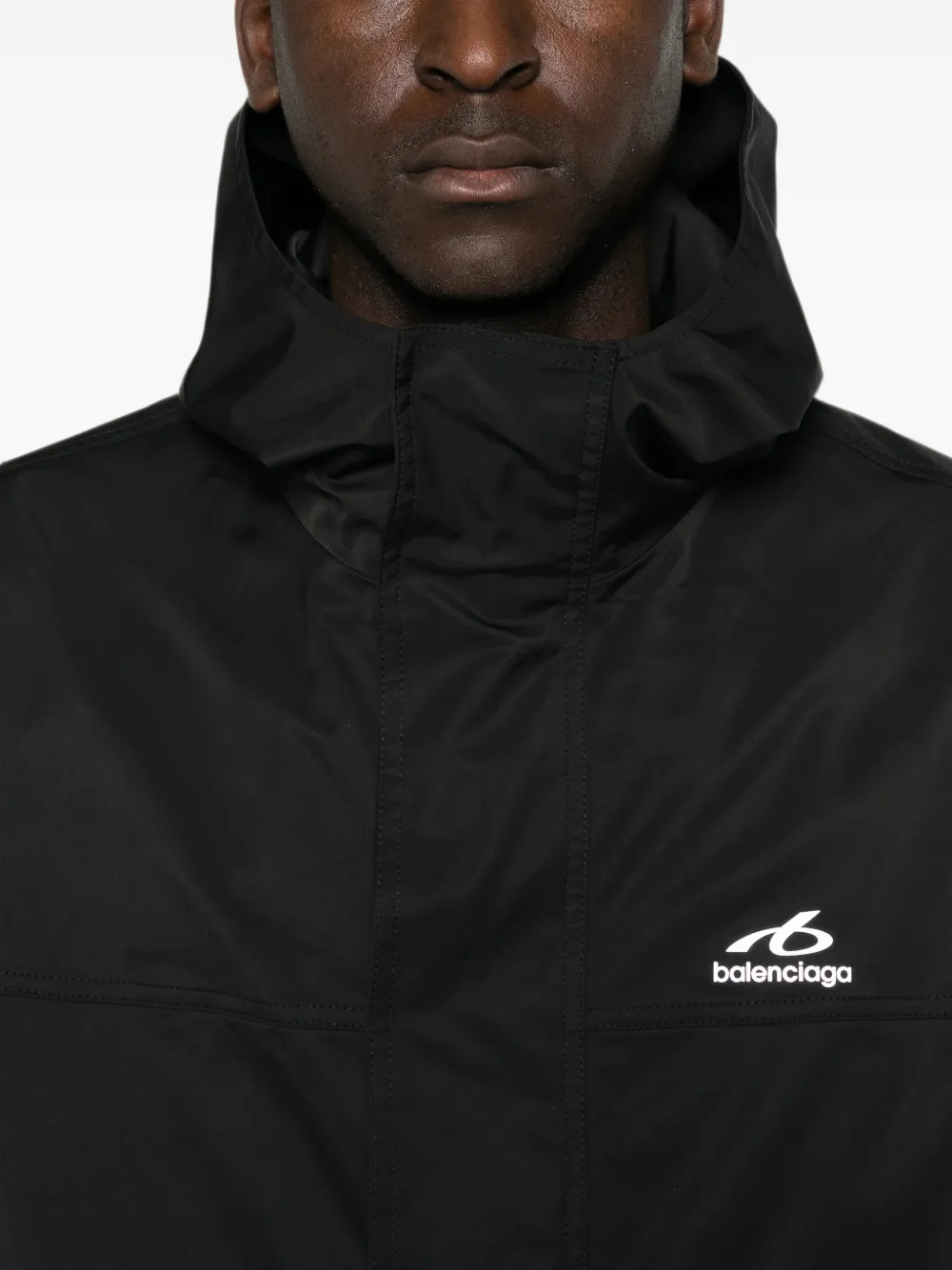 Balenciaga hooded logo-print jacket Zwart