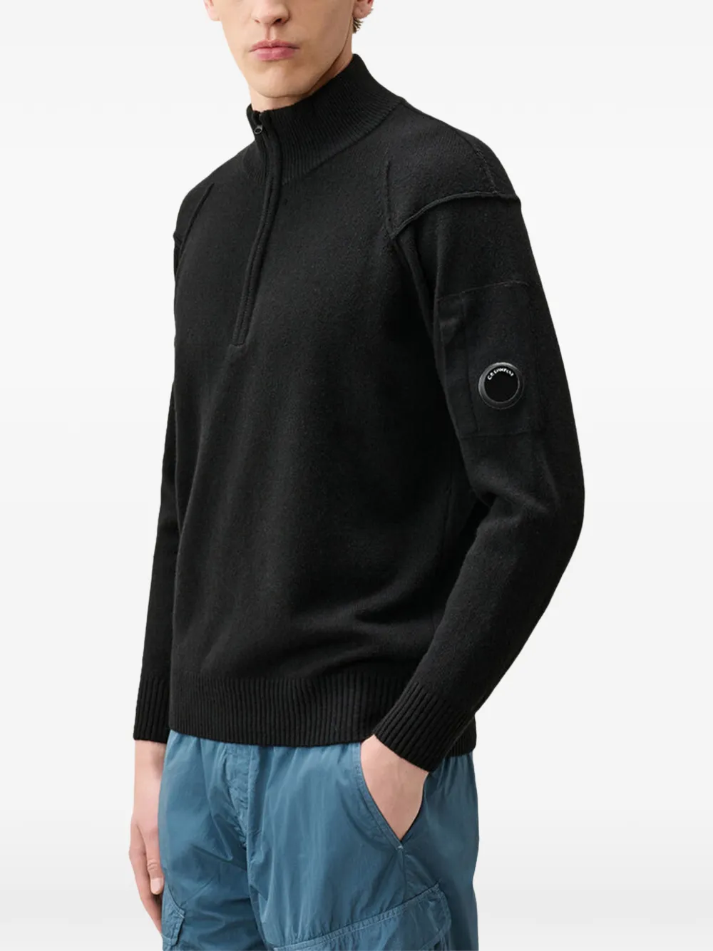 C.P. Company extrafine merino wool lens crewneck sweater Zwart
