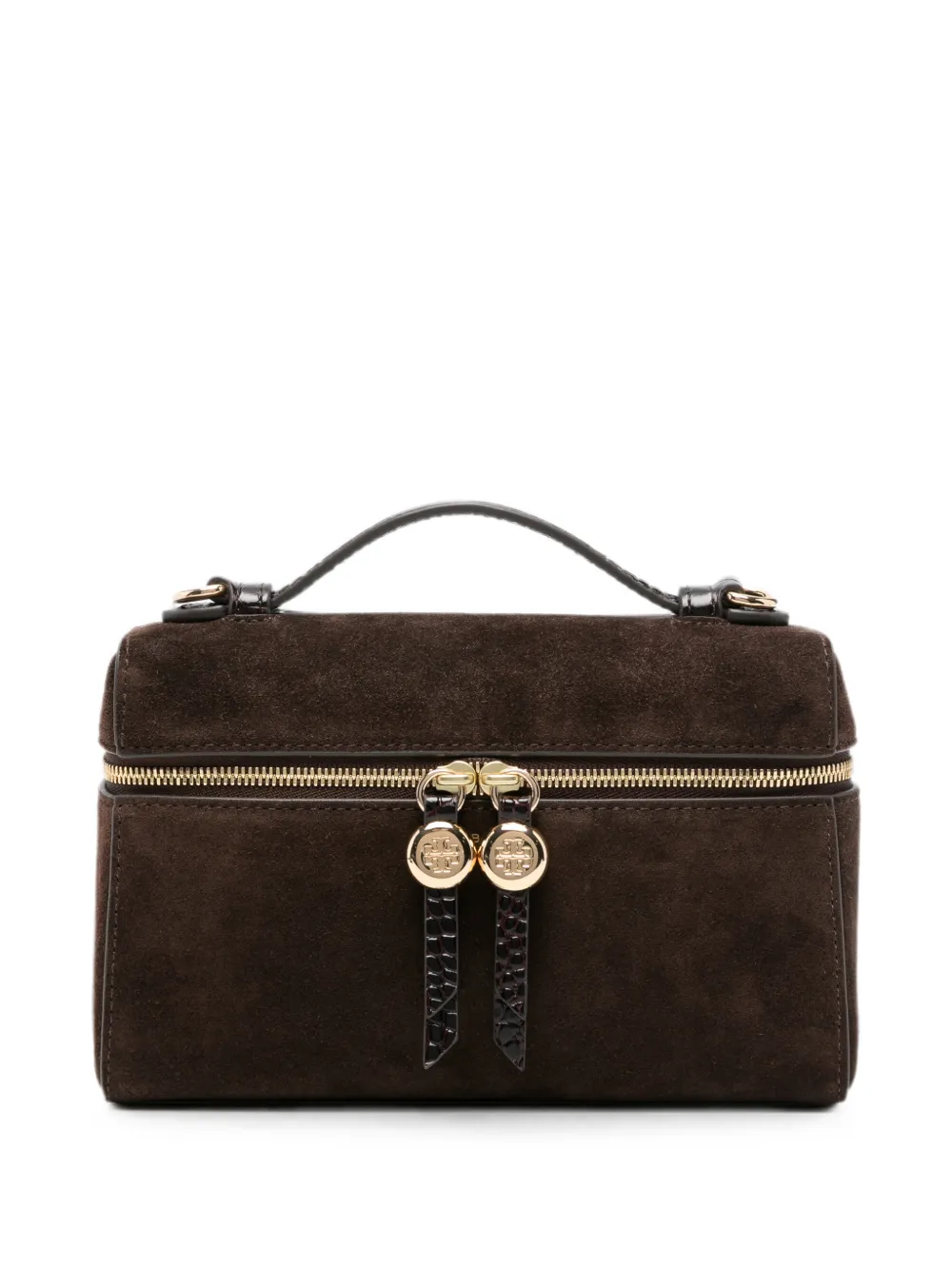 Tory Burch Romy logo-plaque suede tote bag - Braun