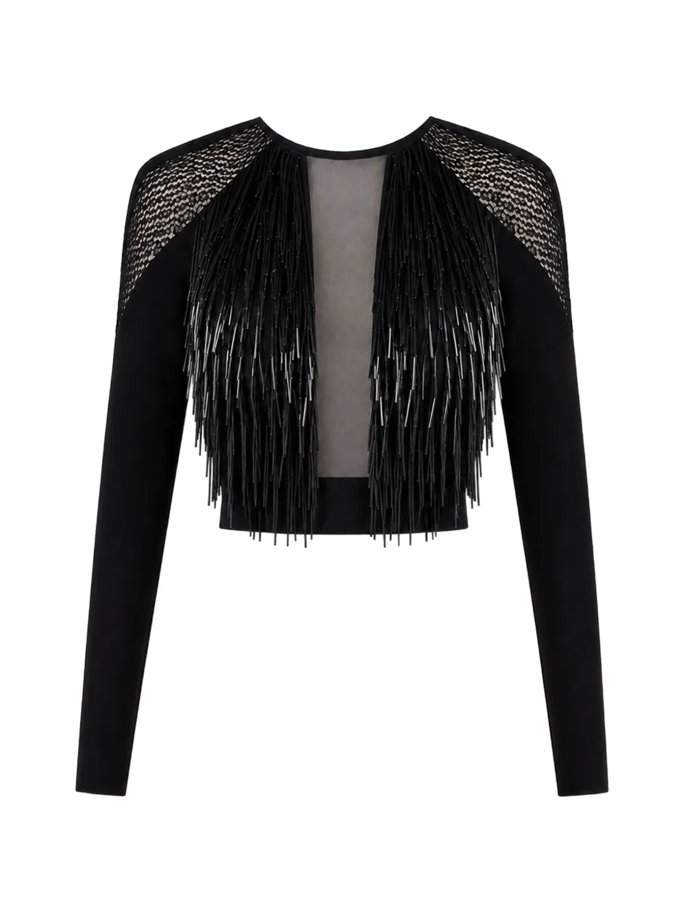 Gemy Maalouf Fringe-detail Mesh-panel Top In Black