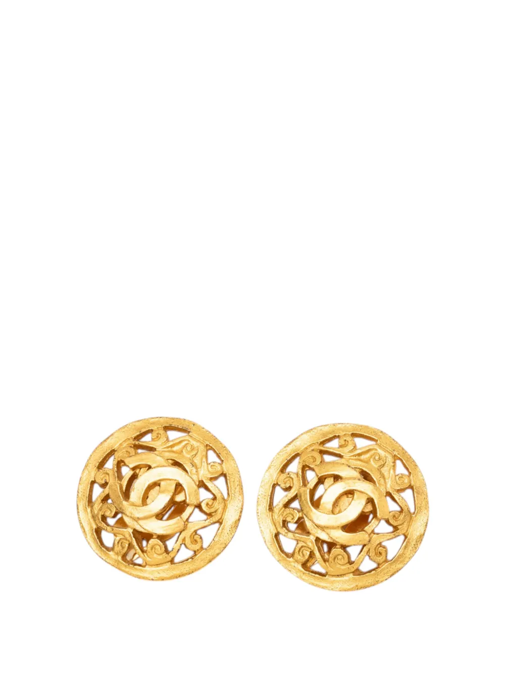 CHANEL Pre-Owned 1996 CC Gold Plated Arabesque Round Clip On Earrings costume earrings