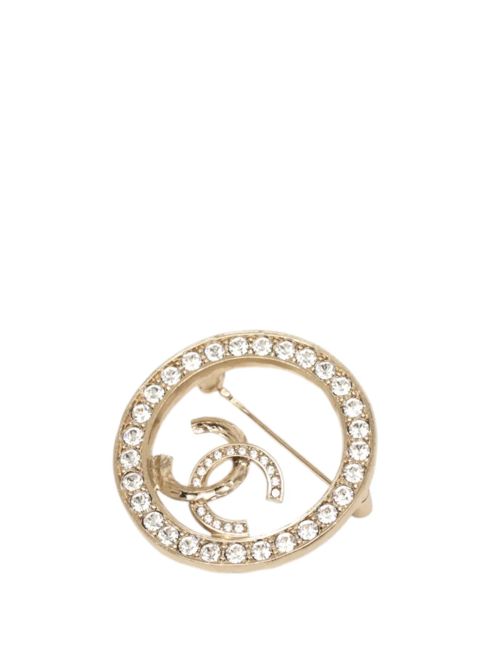 CHANEL Pre-Owned 2021 CC Gold Plated Strass Round Pin Brooch costume brooch