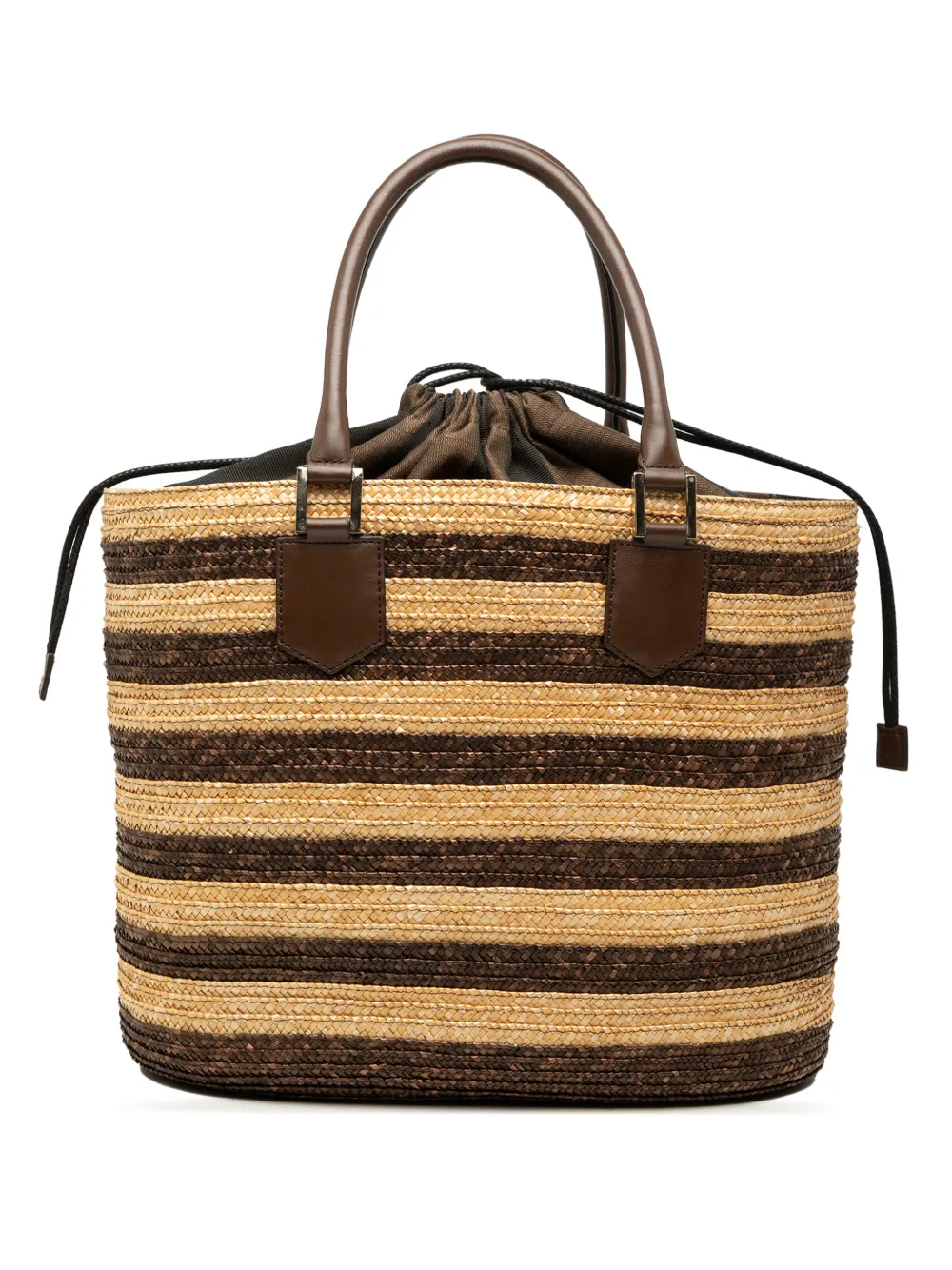 Fendi Pre-Owned 2010-2026 Straw Pecan Striped Beach tote bag - Braun