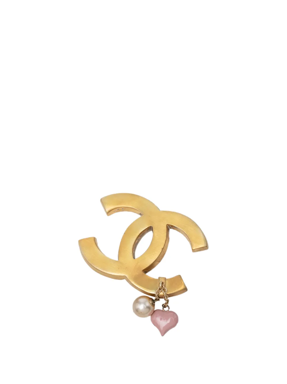 CHANEL Pre-Owned 2005 CC Gold Plated Enamel and Faux Pearl Brooch costume brooch