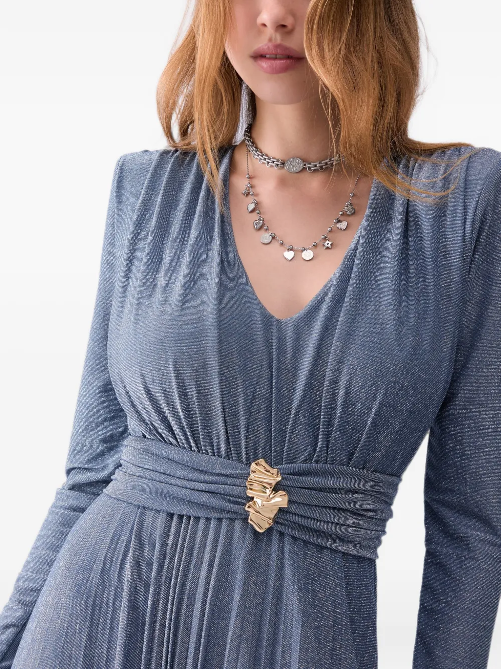 LIU JO Lurex maxi-jurk met plooien Blauw