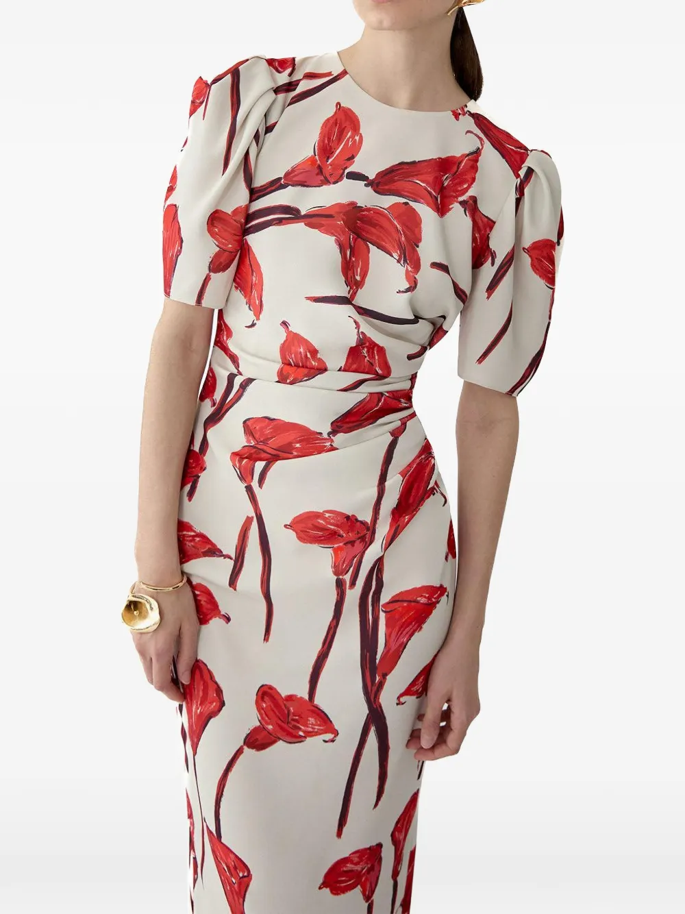 Carolina Herrera Maxi-jurk met pofmouwen en bloemenprint Beige