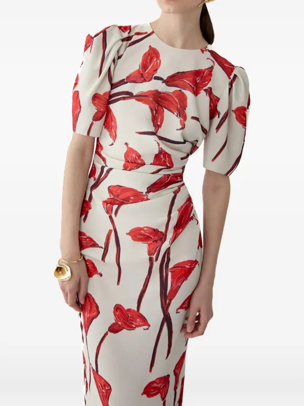 Carolina Herrera Printed Short Sleeve Ankle Dress - Ceramic Multi