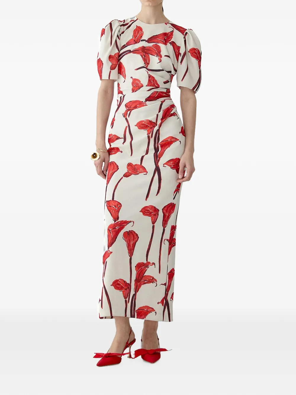 Carolina Herrera Maxi-jurk met pofmouwen en bloemenprint Beige