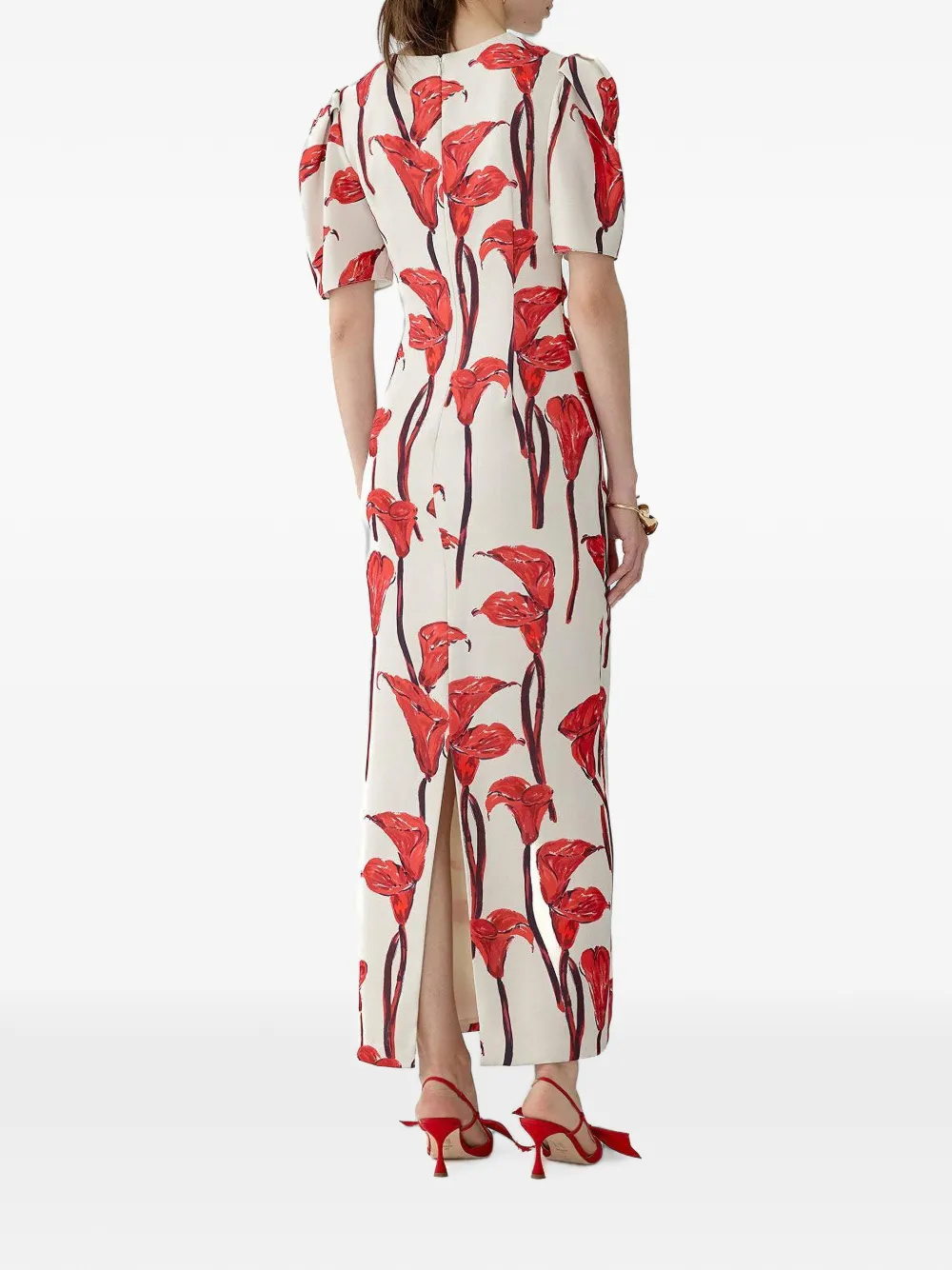 Carolina Herrera Maxi-jurk met pofmouwen en bloemenprint Beige
