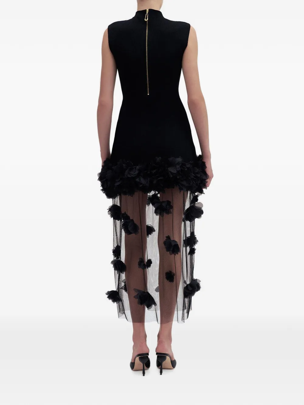 Aje Fleura midi-jurk met bloemen-patch Zwart